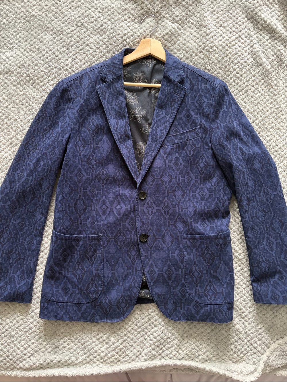 Etro Navy Blue Geometric Jacquard Blazer